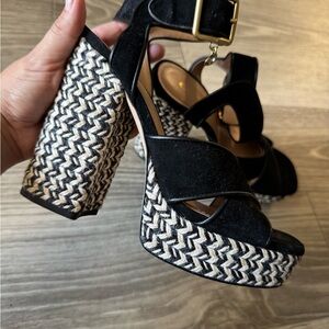 Coach Black and Cream Woven Platform Heels